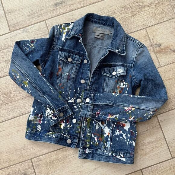 Calvin Klein Paint Splatter Denim Jacket Small EUC - Picture 1 of 1